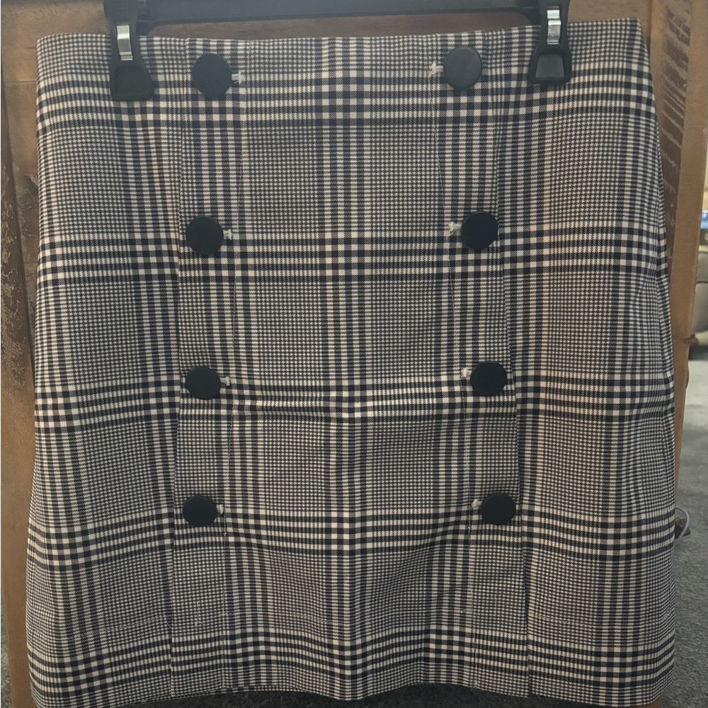 LOFT Black and White Checkered A-Line Skirt